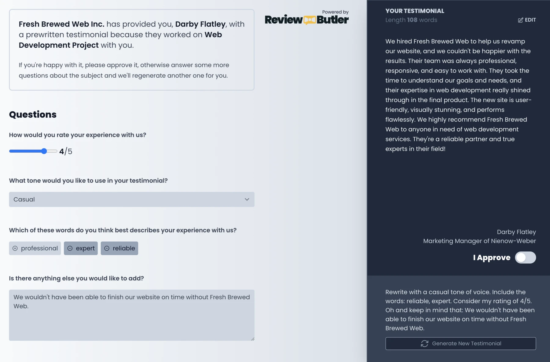 Review Approval Page screenshot